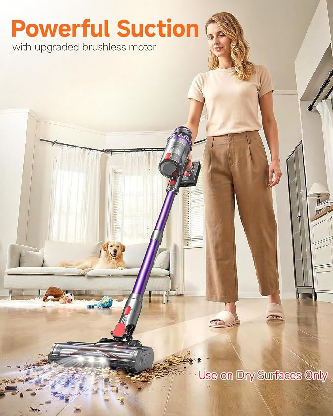 Cordless Vacuum Cleaner, Powerful Stick Vacuum with 70Mins Runtime and Touch Screen, Self-Standing, Anti-Tangle Vacuum