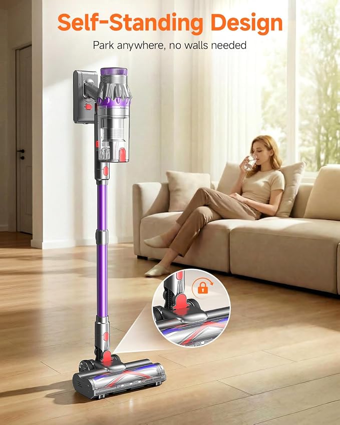 Cordless Vacuum Cleaner, Powerful Stick Vacuum with 70Mins Runtime and Touch Screen, Self-Standing, Anti-Tangle Vacuum