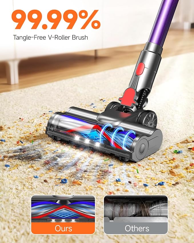 Cordless Vacuum Cleaner, Powerful Stick Vacuum with 70Mins Runtime and Touch Screen, Self-Standing, Anti-Tangle Vacuum