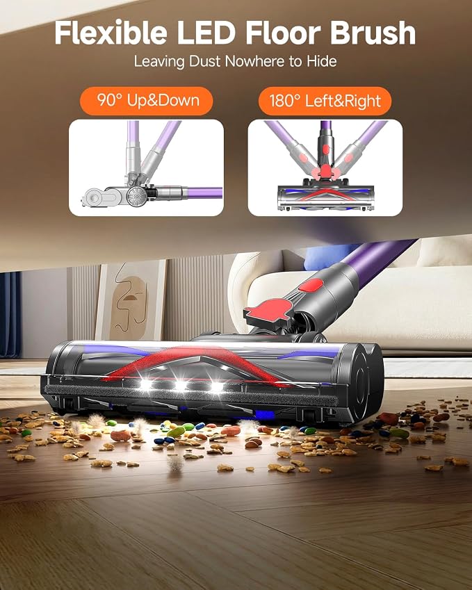 Cordless Vacuum Cleaner, Powerful Stick Vacuum with 70Mins Runtime and Touch Screen, Self-Standing, Anti-Tangle Vacuum