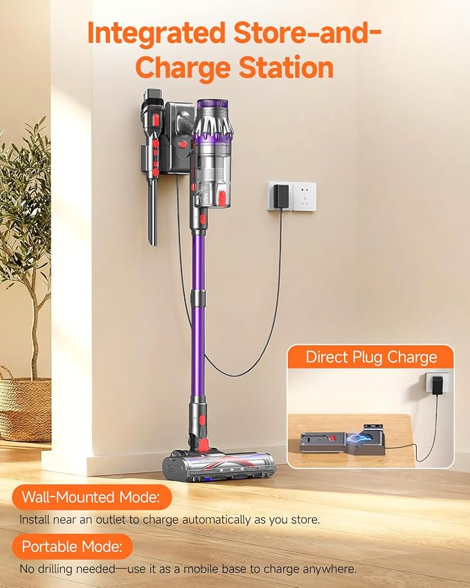 Cordless Vacuum Cleaner, Powerful Stick Vacuum with 70Mins Runtime and Touch Screen, Self-Standing, Anti-Tangle Vacuum