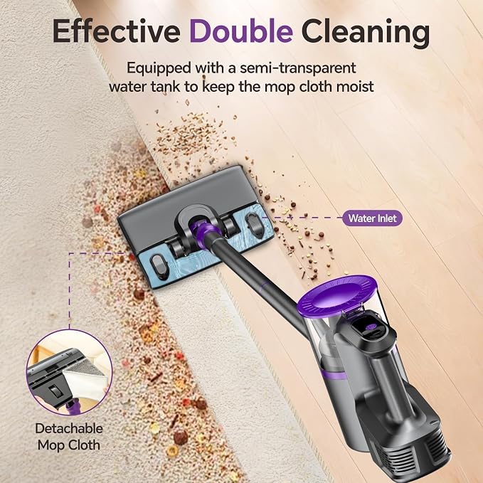 Cordless Vacuum Cleaner, Powerful Vacuum Cleaners for Home with Mopping Combo, Water Tank, Stick Vacuum Cordless