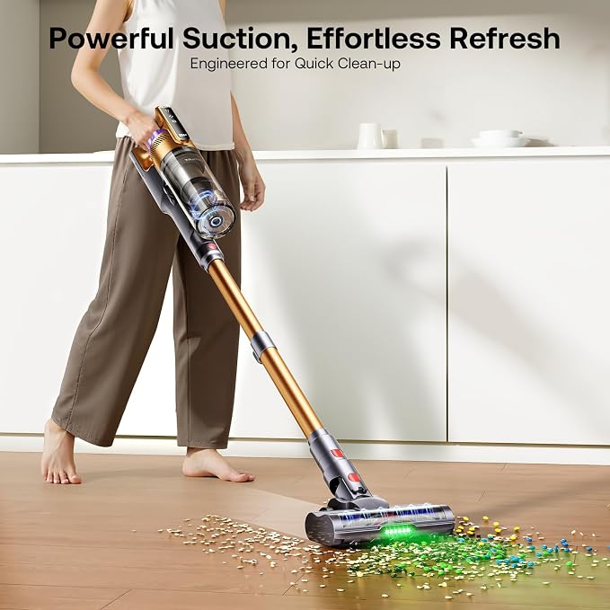 Cordless Vacuum Cleaner, Self-Standing Lightweight Stick Vacuum with 50 mins Runtime, Powerful Suction, Anti-Tangle Wireless