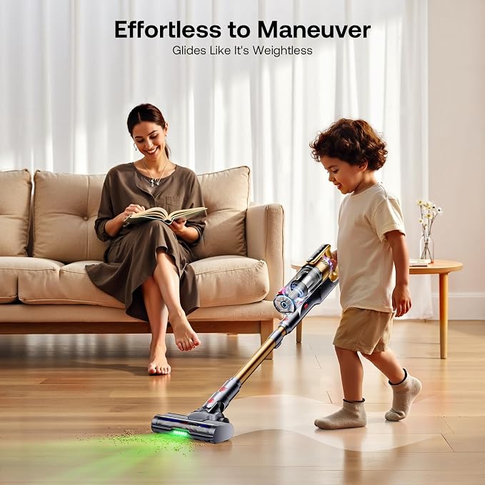 Cordless Vacuum Cleaner, Self-Standing Lightweight Stick Vacuum with 50 mins Runtime, Powerful Suction, Anti-Tangle Wireless