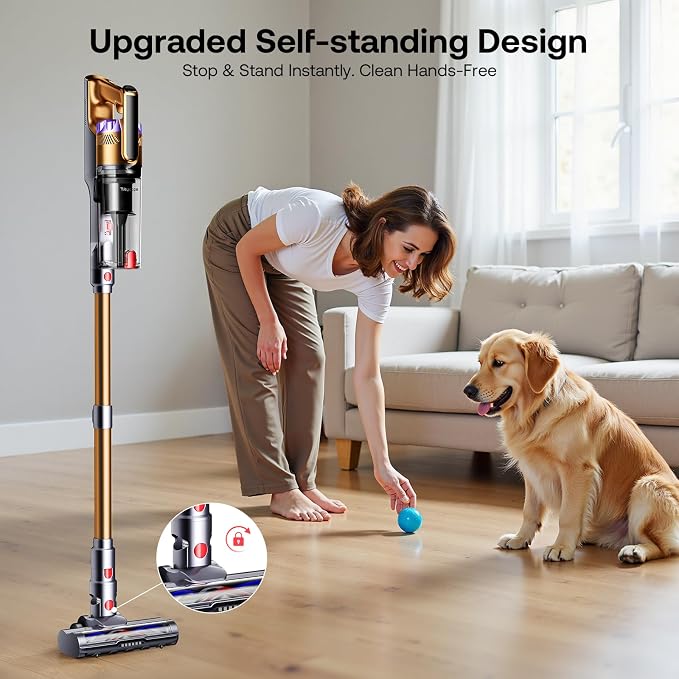 Cordless Vacuum Cleaner, Self-Standing Lightweight Stick Vacuum with 50 mins Runtime, Powerful Suction, Anti-Tangle Wireless