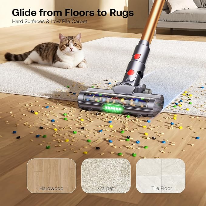Cordless Vacuum Cleaner, Self-Standing Lightweight Stick Vacuum with 50 mins Runtime, Powerful Suction, Anti-Tangle Wireless