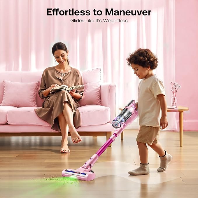 Cordless Vacuum Cleaner, Self-Standing Lightweight Stick Vacuum with 50 mins Runtime, Powerful Suction, Anti-Tangle Wireless