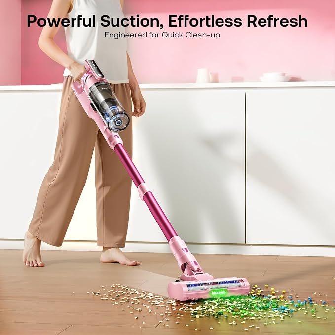 Cordless Vacuum Cleaner, Self-Standing Lightweight Stick Vacuum with 50 mins Runtime, Powerful Suction, Anti-Tangle Wireless