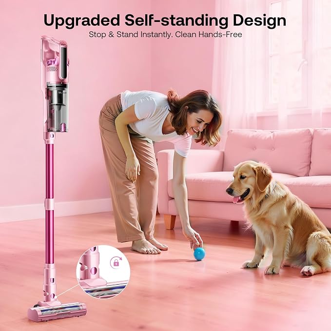 Cordless Vacuum Cleaner, Self-Standing Lightweight Stick Vacuum with 50 mins Runtime, Powerful Suction, Anti-Tangle Wireless