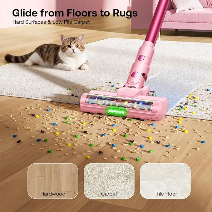 Cordless Vacuum Cleaner, Self-Standing Lightweight Stick Vacuum with 50 mins Runtime, Powerful Suction, Anti-Tangle Wireless
