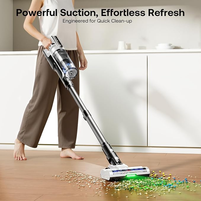Cordless Vacuum Cleaner, Self-Standing Lightweight Stick Vacuum with 50 mins Runtime, Powerful Suction, Anti-Tangle Wireless