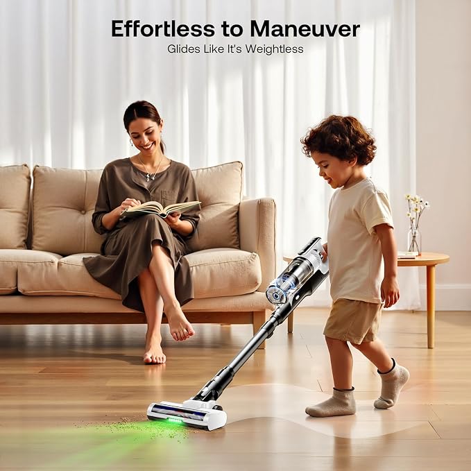 Cordless Vacuum Cleaner, Self-Standing Lightweight Stick Vacuum with 50 mins Runtime, Powerful Suction, Anti-Tangle Wireless