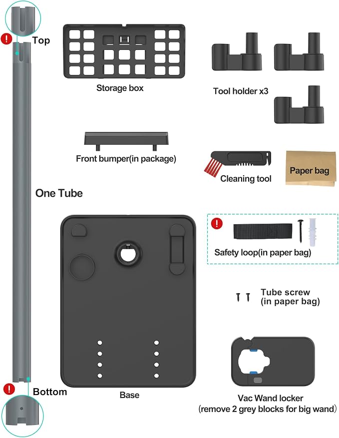 Cordless Vacuum Cleaner Stand, Longer Fixed Height Stick Vacuum Standing Dock, 7 Accessory Holders Attachments Organizer and
