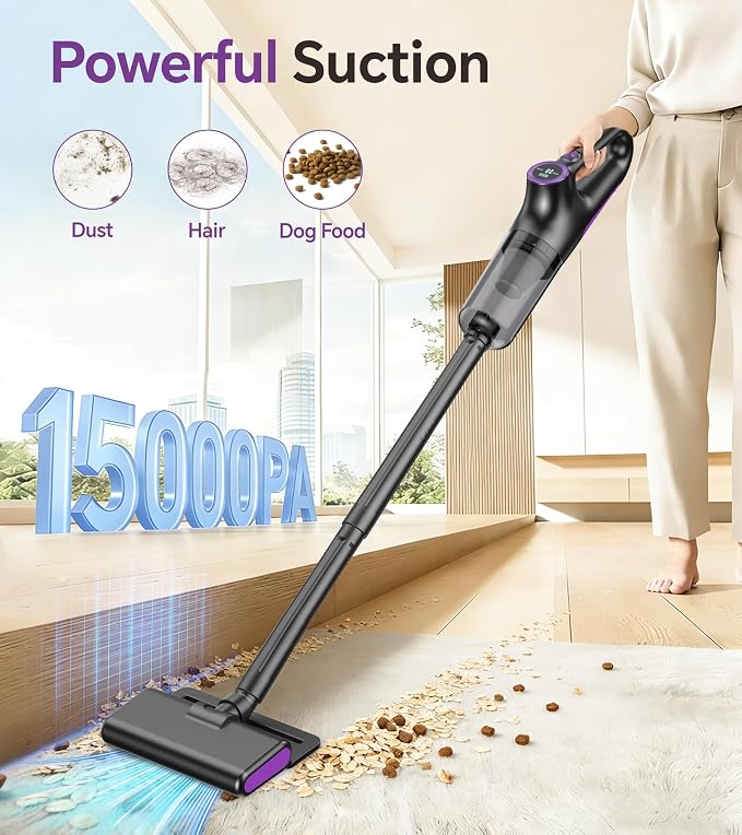 Cordless Vacuum Cleaner, Stick Vacuum Cordless Rechargeable with Powerful Suction and LED Display, Portable Vacuum Cleaners