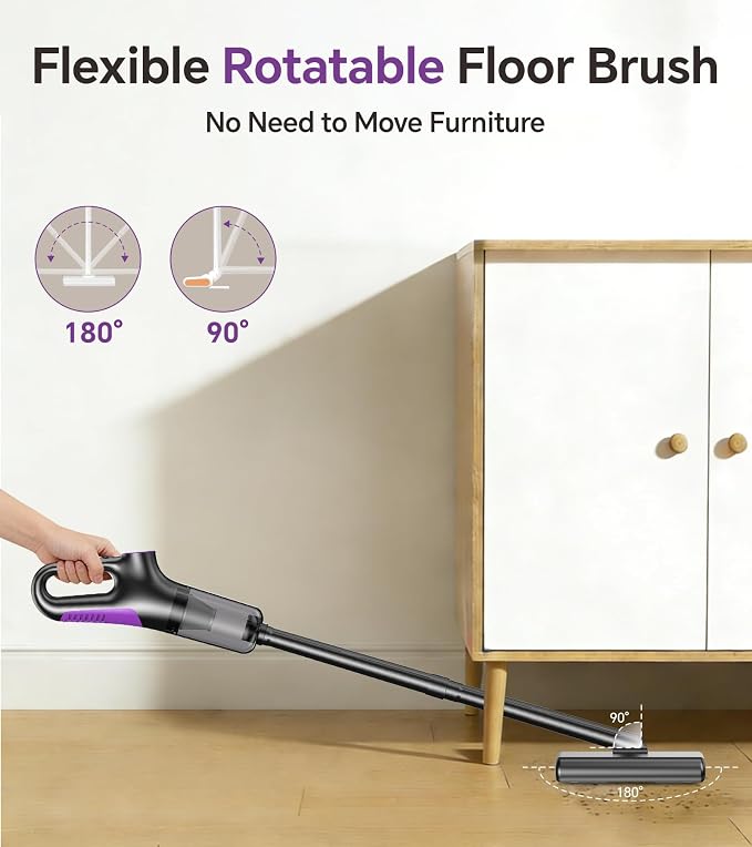 Cordless Vacuum Cleaner, Stick Vacuum Cordless Rechargeable with Powerful Suction and LED Display, Portable Vacuum Cleaners