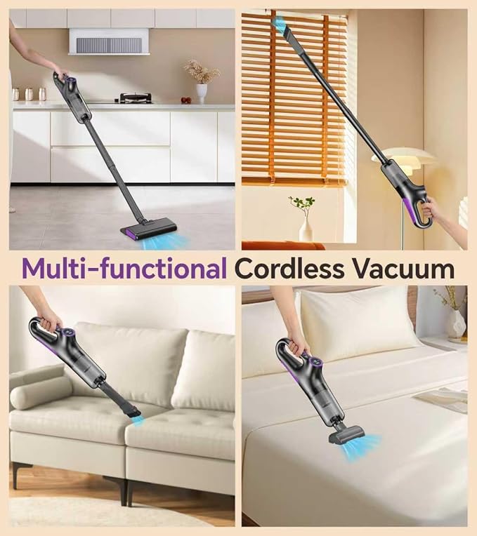 Cordless Vacuum Cleaner, Stick Vacuum Cordless Rechargeable with Powerful Suction and LED Display, Portable Vacuum Cleaners