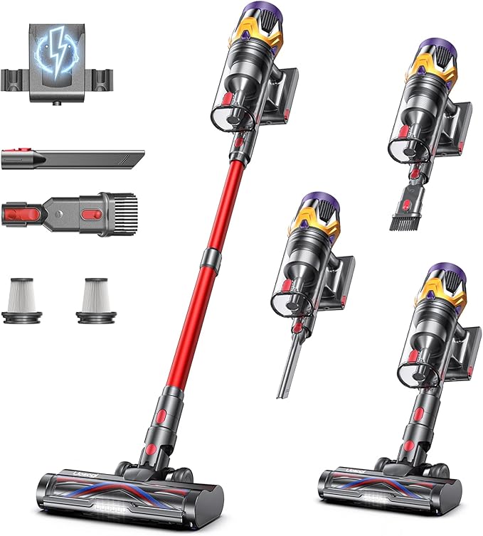 Cordless Vacuum Cleaner, Upgraded 55KPA 650W 70Mins Stick Vacuum with Hurricane Mode, Self-Standing, Touch Screen, 1.8L Dust