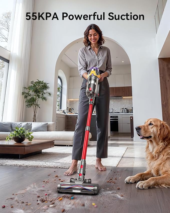 Cordless Vacuum Cleaner, Upgraded 55KPA 650W 70Mins Stick Vacuum with Hurricane Mode, Self-Standing, Touch Screen, 1.8L Dust