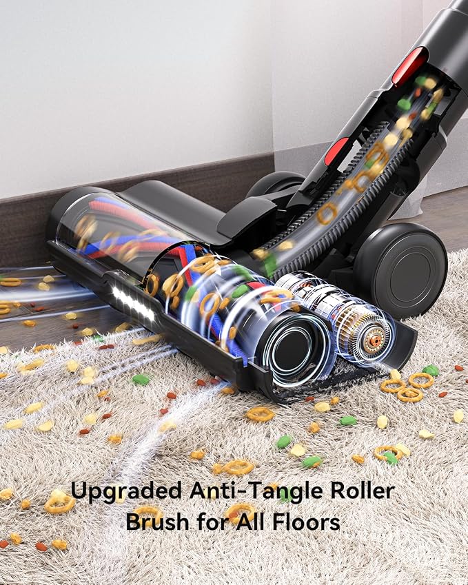 Cordless Vacuum Cleaner, Upgraded 55KPA 650W 70Mins Stick Vacuum with Hurricane Mode, Self-Standing, Touch Screen, 1.8L Dust
