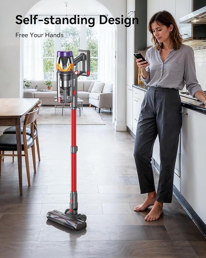 Cordless Vacuum Cleaner, Upgraded 55KPA 650W 70Mins Stick Vacuum with Hurricane Mode, Self-Standing, Touch Screen, 1.8L Dust