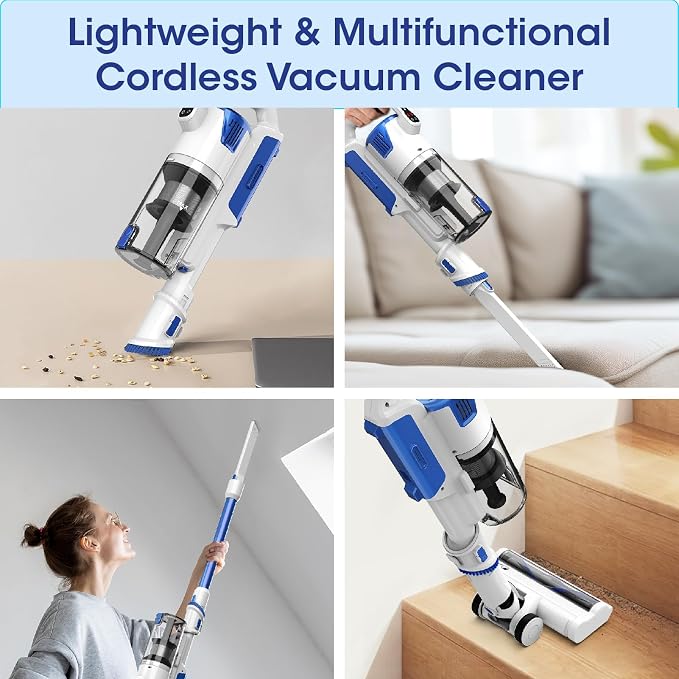 Cordless Vacuum Cleaner, Upgraded Strong Suction Brushless Motor Cordless Stick Vacuum Cleaner, Lightweight Handheld Vacuum