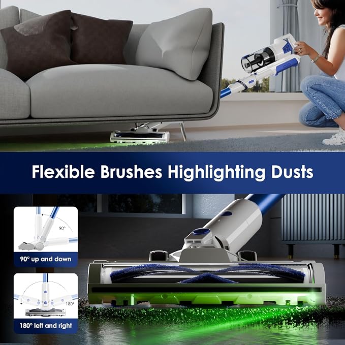 Cordless Vacuum Cleaner, Upgraded Strong Suction Brushless Motor Cordless Stick Vacuum Cleaner, Lightweight Handheld Vacuum