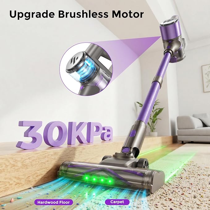 Cordless Vacuum Cleaner,Vacuum Cleaner for Home with Brushless Motor,Lightweight Stick Vacuum with Self-Standing and Touch