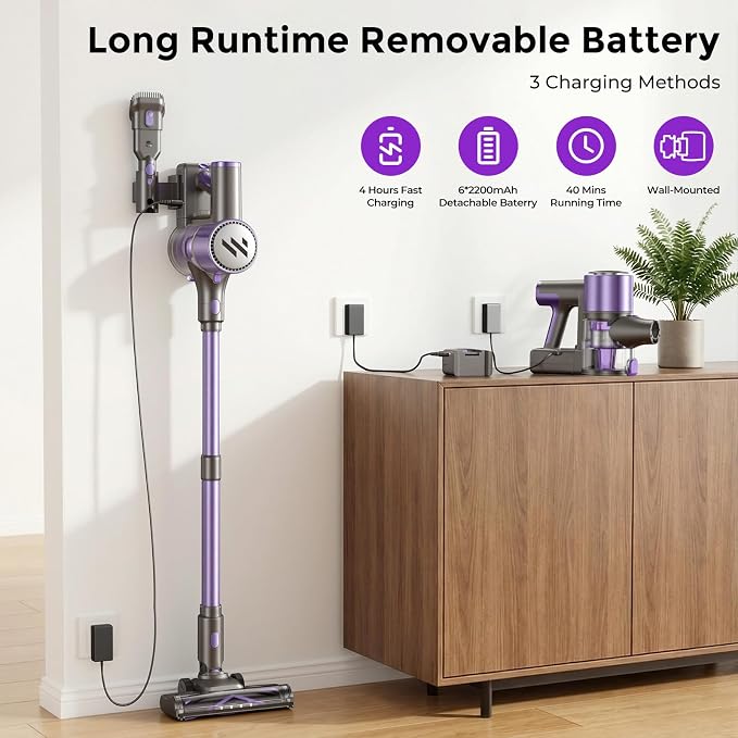 Cordless Vacuum Cleaner,Vacuum Cleaner for Home with Brushless Motor,Lightweight Stick Vacuum with Self-Standing and Touch