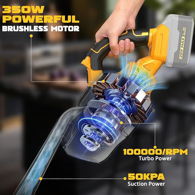 Cordless Vacuum Cleaner with 2x4.0A Battery&Quick Charger | 50kPa 125AW Strong Suction | 5 HEPA Filters | 4-in-1 Nozzle |