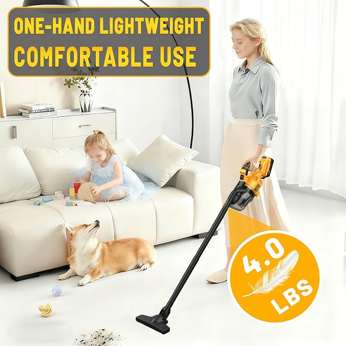 Cordless Vacuum Cleaner with 2x4.0A Battery&Quick Charger | 50kPa 125AW Strong Suction | 5 HEPA Filters | 4-in-1 Nozzle |