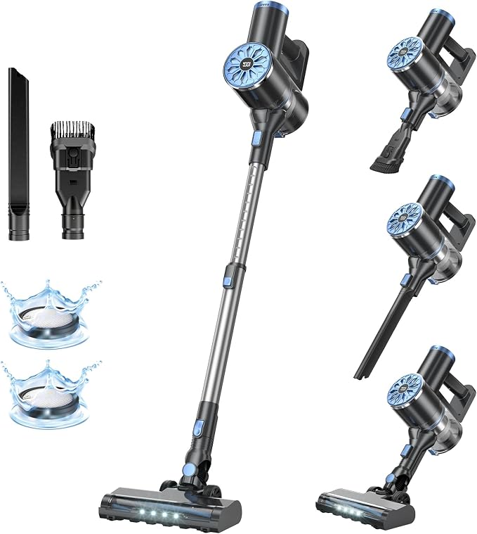 Cordless Vacuum Cleaner with Self-Standing, LED Screen Stick Vacuum Cleaners for Home, Lightweight Powerful Suction Vacuum