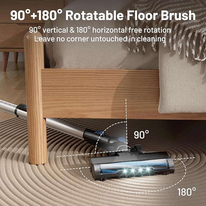 Cordless Vacuum Cleaner with Self-Standing, LED Screen Stick Vacuum Cleaners for Home, Lightweight Powerful Suction Vacuum