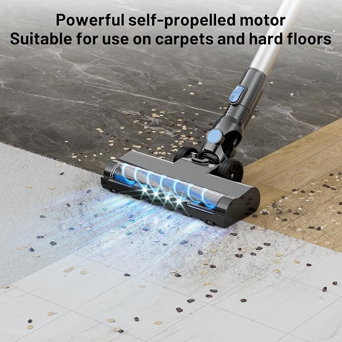 Cordless Vacuum Cleaner with Self-Standing, LED Screen Stick Vacuum Cleaners for Home, Lightweight Powerful Suction Vacuum