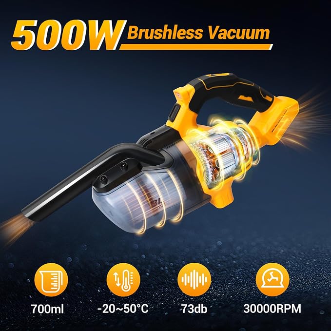 Cordless Vacuum Compatible with 20V Battery, 5 in 1 Brushless Vacuum Cleaner with 50KPA 500W Powerful Motor, 50 CFM