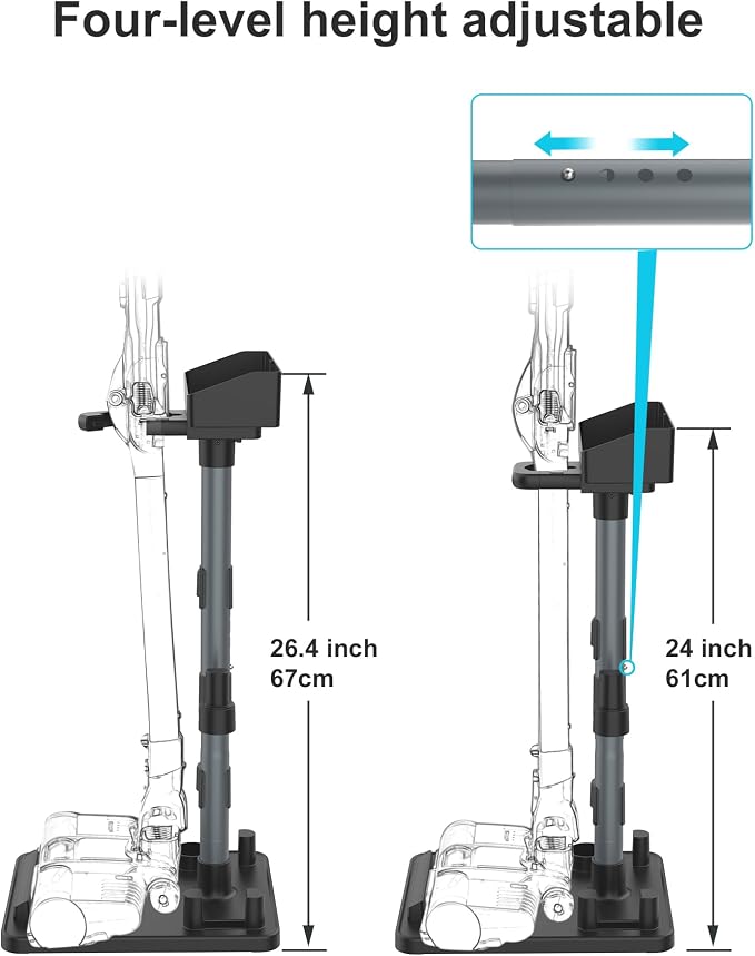 Cordless Vacuum Stand, Height-Adjustable Stick Vacuum Standing Dock Station, 7 Accessory Holders Attachments Organizer and