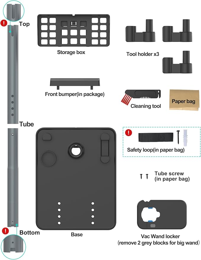 Cordless Vacuum Stand, Height-Adjustable Stick Vacuum Standing Dock Station, 7 Accessory Holders Attachments Organizer and