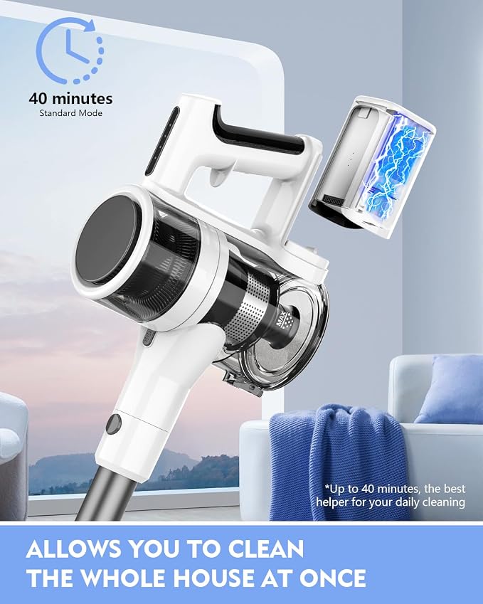Cordless Vacuums, Detachable Parts Stick Vacuum (Pearl White), alternate product view 3