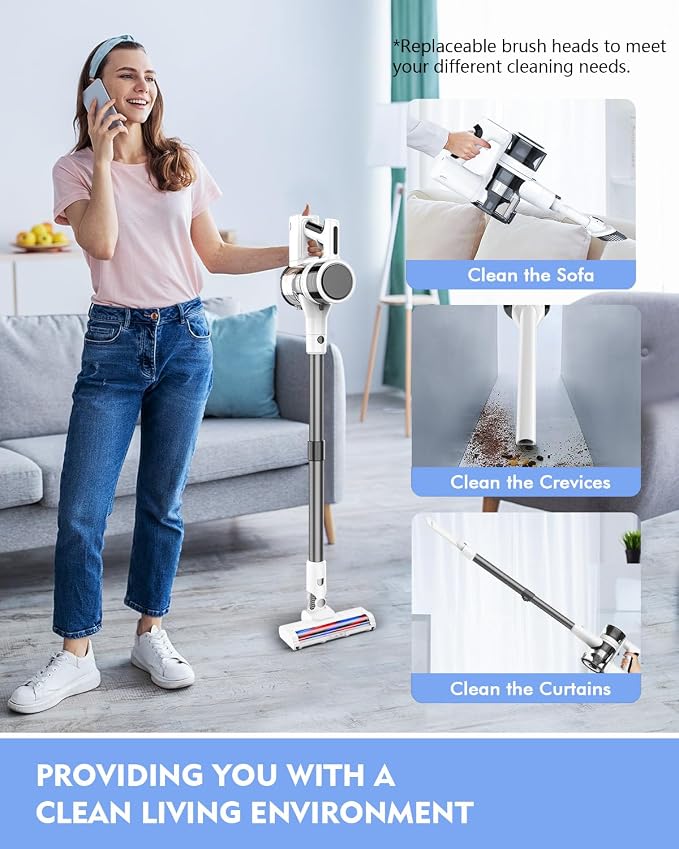 Cordless Vacuums, Detachable Parts Stick Vacuum (Pearl White), alternate product view 5