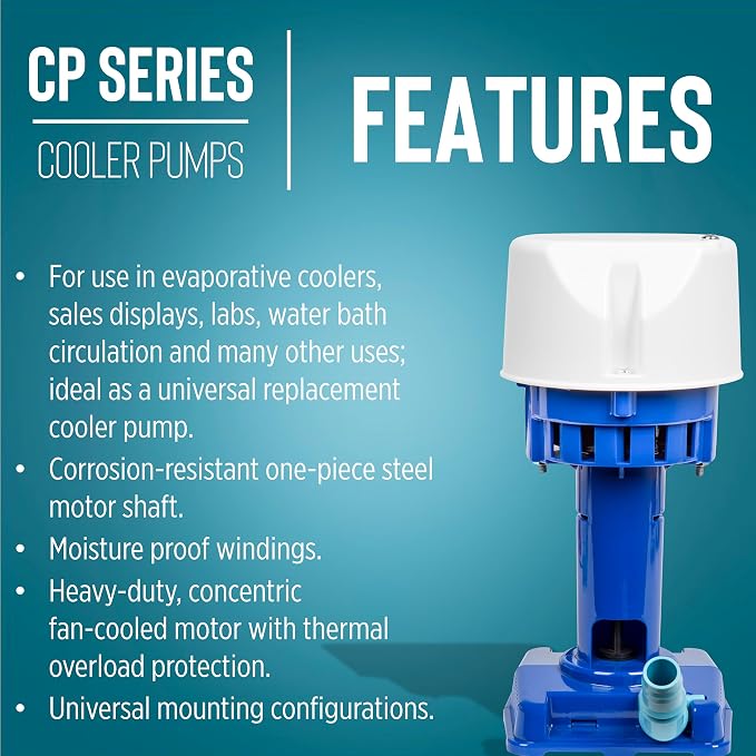 CP3-230 1/30 HP, 230 Volt, 563 GPH, Evaporative Cooler Pump with 6-Ft. Cord and 3-Prong Plug, Blue, 542015, alternate product