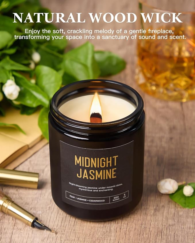 Crackling Wood Wick Candles for Men: 4 Pack 36oz Soy Scented Candles for Home Scented, Up to 200H Burning, Masculine Mens
