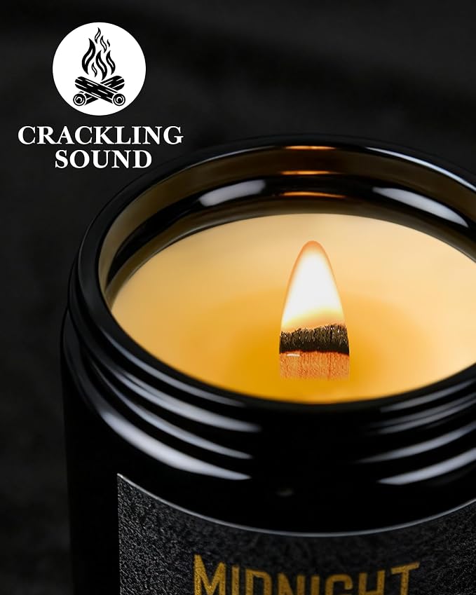 Crackling Wood Wick Candles for Men: 4 Pack 36oz Soy Scented Candles for Home Scented, Up to 200H Burning, Masculine Mens