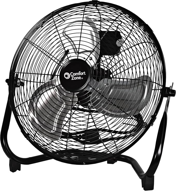 Cradle Floor Fan, Electric, High-Velocity,180 Degree Adjustable Tilt, 14 inch, 3 Speed, Carry Handle, Rubber Feet, Metal