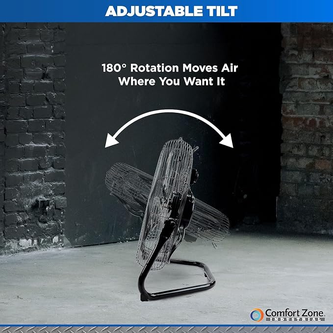 Cradle Floor Fan, Electric, High-Velocity,180 Degree Adjustable Tilt, 14 inch, 3 Speed, Carry Handle, Rubber Feet, Metal