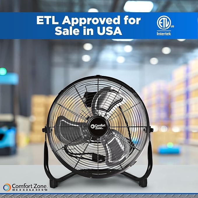 Cradle Floor Fan, Electric, High-Velocity,180 Degree Adjustable Tilt, 14 inch, 3 Speed, Carry Handle, Rubber Feet, Metal