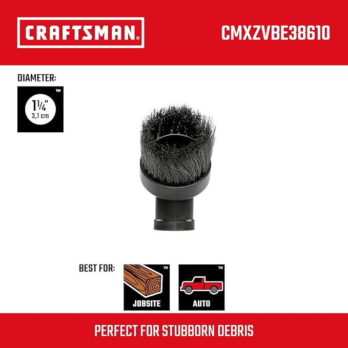 CMXZVBE38610 1-1/4 in. Dusting Brush Wet Dry Vac Attachment, Industrial-Grade Shop Vacuum Accessory for Cleaning