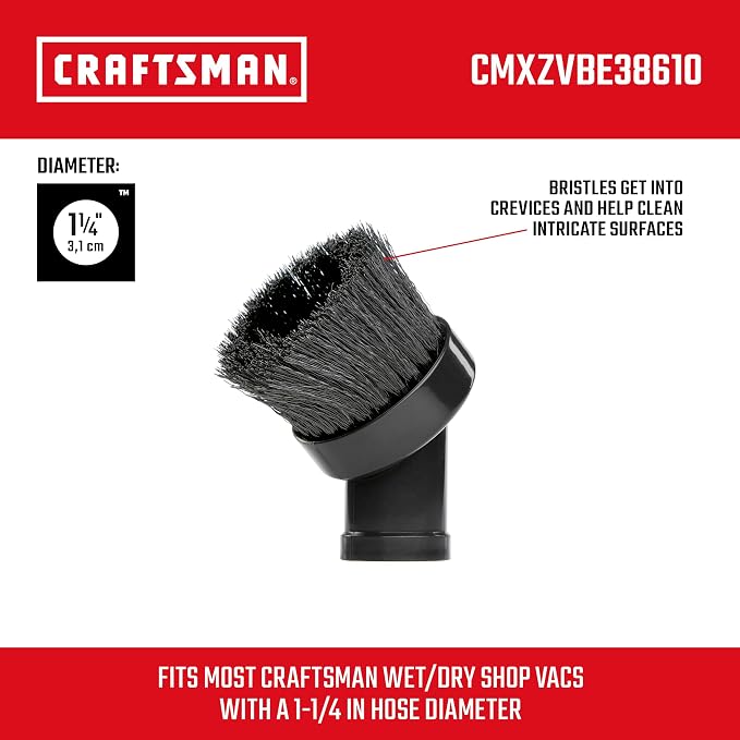 CMXZVBE38610 1-1/4 in. Dusting Brush Wet Dry Vac Attachment, Industrial-Grade Shop Vacuum Accessory for Cleaning