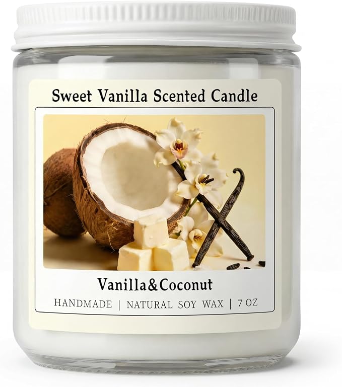 Creamy Vanilla Coconut Scented Candle, Natural Soy Candles with 50+ Hours Burn Time, Anniversary Birthday Gifts for Women