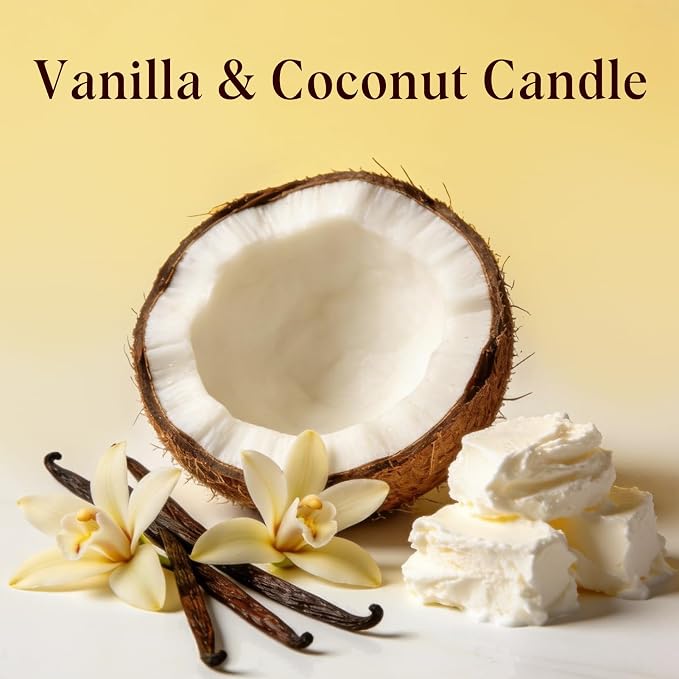 Creamy Vanilla Coconut Scented Candle, Natural Soy Candles with 50+ Hours Burn Time, Anniversary Birthday Gifts for Women