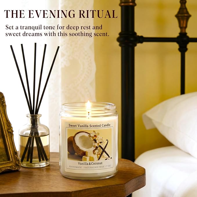Creamy Vanilla Coconut Scented Candle, Natural Soy Candles with 50+ Hours Burn Time, Anniversary Birthday Gifts for Women