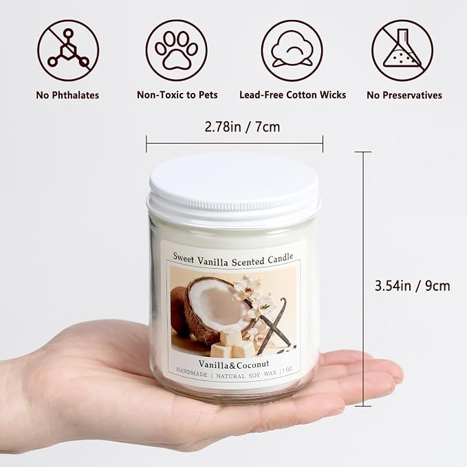 Creamy Vanilla Coconut Scented Candle, Natural Soy Candles with 50+ Hours Burn Time, Anniversary Birthday Gifts for Women